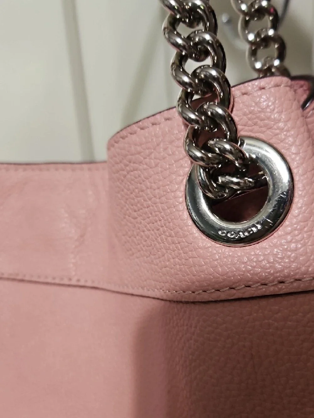 Coach EUC Lexi Pink Pebbled Leather Shoulder Bag with Chain Straps - Picture 3 of 12